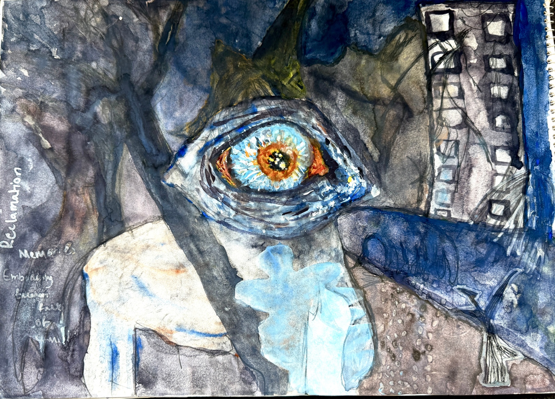 Elephants "I", Watercolour and ink on paper